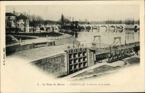 Ak Joinville le Pont Val de Marne, Schleuse und Brücke