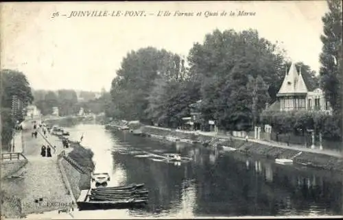 Ak Joinville, Pont Val de Marne, Ile Farnac und Quai de la Marne