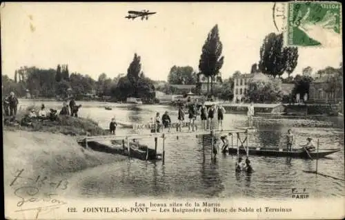 Ak Joinville le Pont Val de Marne, Les Baignades du Banc de Sable und Terminus