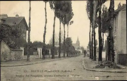 Ak Neuilly Plaisance Seine Saint Denis, Avenue des Peupliers, Avenue Faidherbe, Kirche