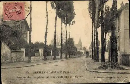 Ak Neuilly Plaisance Seine Saint Denis, Avenue des Peupliers, Avenue Faidherbe, Kirche