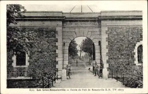 Ak Les Lilas Seine Saint Denis, Eingang zum Fort de Romainville