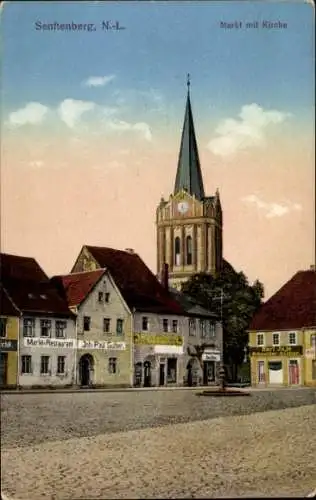 Ak Senftenberg Niederlausitz, Markt, Kirche, Restaurant