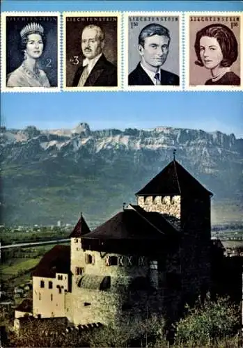 AK Vaduz Liechtenstein, Schloss, Porträt Fürst Franz Josef II. und Fürstin Gina Erbprinz