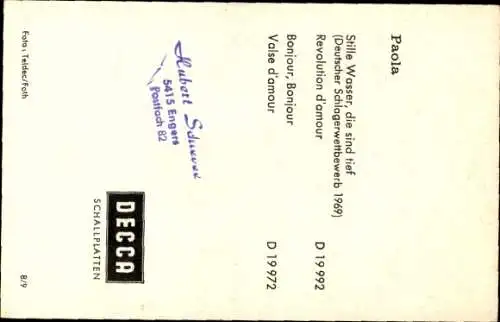 Ak Sängerin und Schauspielerin Paola, Autogramm, Portrait