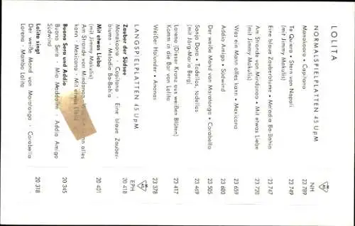 Ak Sängerin Lolita, Portrait, Polydor Schallplatten, Autogramm