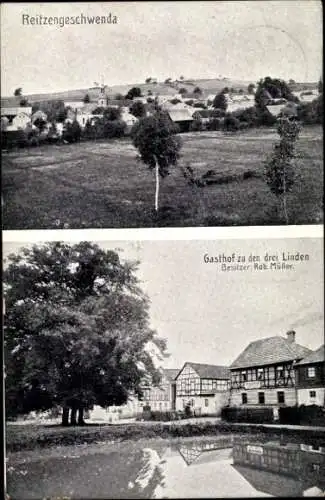 Ak Reitzengeschwenda Drognitz in Thüringen, Gesamtansicht, Gasthof zu den drei Linden