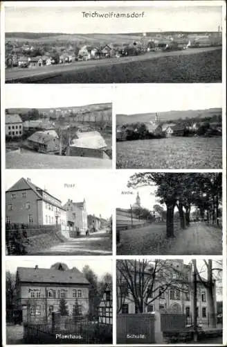 Ak Teichwolframsdorf Thüringen, Panorama, Post, Kirche, Pfarrhaus, Schule