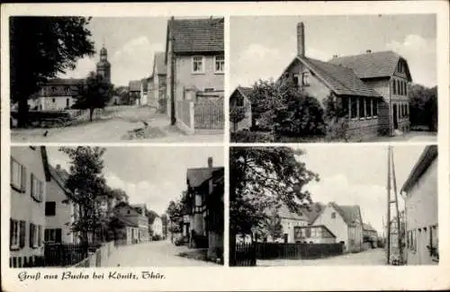 Ak Bucha Unterwellenborn in Thüringen, Teilansichten, Kirche, Straßenpartien