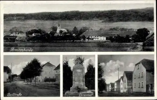 Ak Breitenheerda Rudolstadt in Thüringen, Teilansicht, Dorfstraße, Ehrenmal