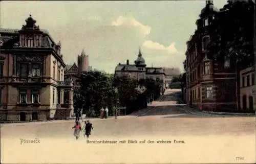 Ak Pößneck in Thüringen, Bernhardstraße, weißer Turm