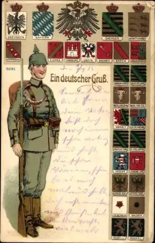 Wappen Ak Deutscher Gruß, Soldat in Uniform, Patriotik