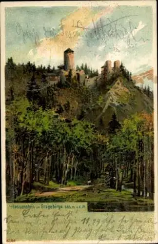 Litho Misto Platz Region Aussig, Hasištejn, Burgruine Hassenstein