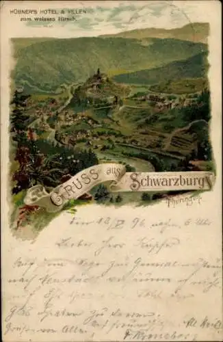 Litho Schwarzburg in Thüringen, Hübner's Hotel und Villen zum weißen Hirsch, Panorama