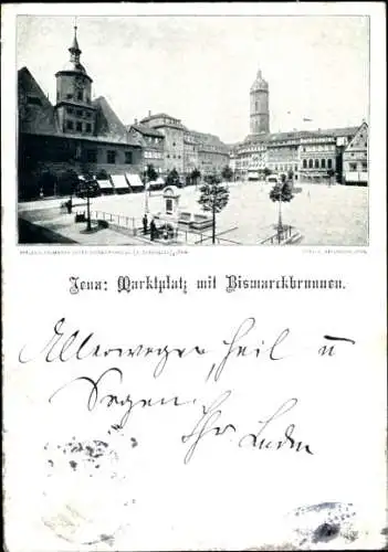 Ak Jena in Thüringen, Markplatz mit Bismarckbrunnen