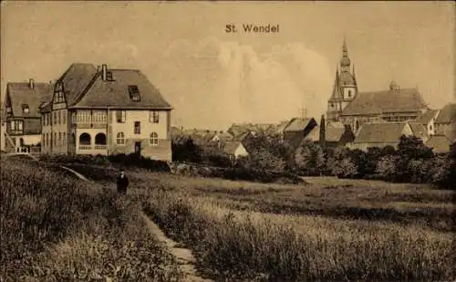 Ak Sankt Wendel im Saarland, Teilansicht mit Kirche