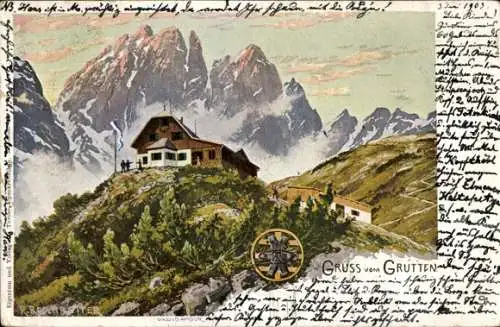 Künstler Litho Reschreiter, R., Tirol, Gruttenhütte, Berghütte