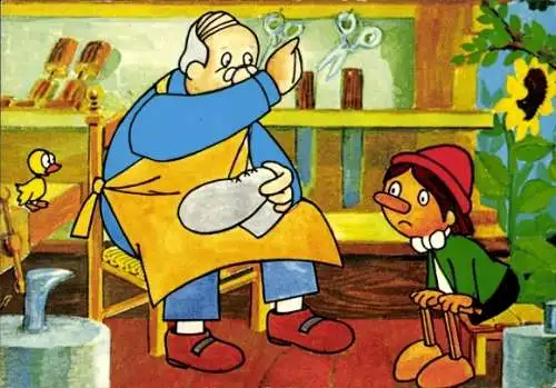 Künstler Ak Pinocchio, Holzschnitzer Geppetto