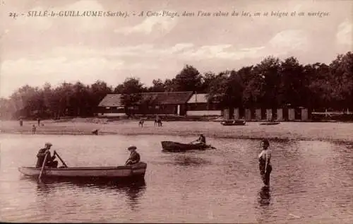 Ak Sillé le Guillaume Sarthe, A coco Plage, dans L'eau calme du lac, on se baigne et on navigne