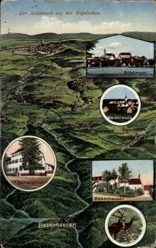 Landkarten Ak Weil im Schönbuch Württemberg, Schaichhof, Bebenhausen, Waldenbuch, Böblingen