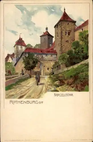 Künstler Ak Mutter, K., Rothenburg ob der Tauber Mittelfranken, Kobolzeller Tor