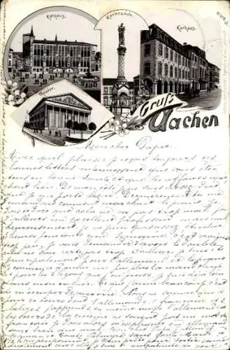 Ak Aachen, Kurhaus, Rathaus, Mariensäule, Theater