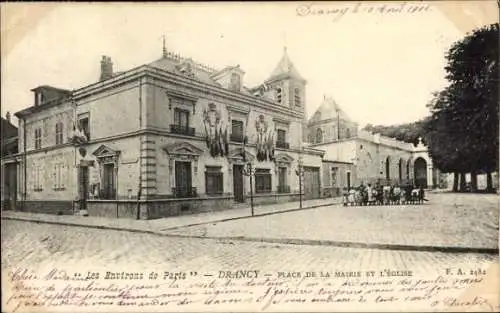 Ak Drancy Seine Saint Denis, Place de la Mairie, Kirche