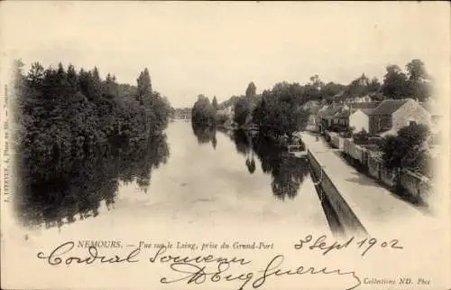 Ak Nemours Seine-et-Marne, Vue sur le Loing, prise du Grand-Port