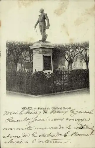 Ak Meaux Seine-et-Marne, Statue General Raoul