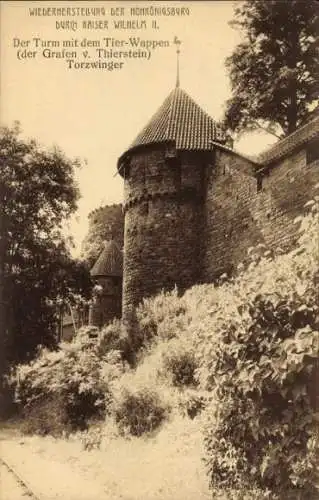 Ak Orschwiller Orschweiler Elsass Bas Rhin, Torzwinger, Turm mit dem Tier-Wappen