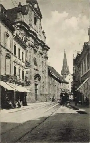 Ak Freiburg im Breisgau, Bertholdstraße mit Universitätskirche und Münsterturm