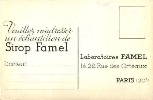 Ak Reklame Famel Sirup, Famel Laboratories, Paris