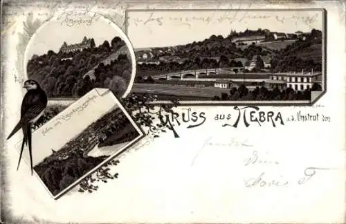 Litho Nebra an der Unstrut im Burgenlandkreis, Vitzenburg, Bahnhof, Schwalbe