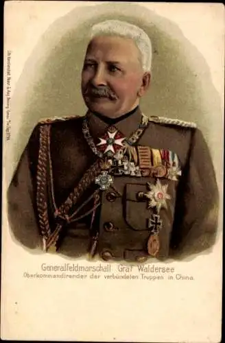 Litho Generalfeldmarschall Graf Alfred von Waldersee,Oberkommandant der verbündeten Truppen in China