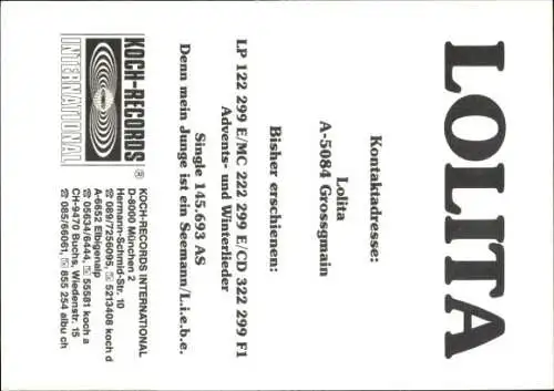 Ak Schauspielerin und Sängerin Lolita, Portrait, Autogramm