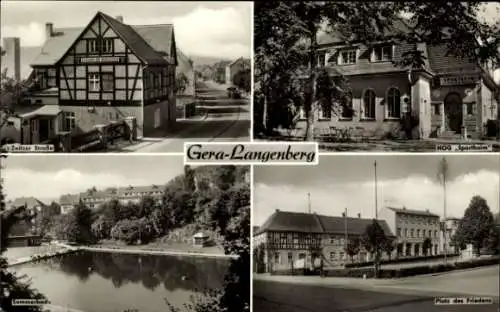 Ak Gera Langenberg in Thüringen, HO Sportheim, Platz des Friedens, Sommerbad