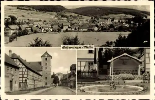 Ak Schwarza im Thüringer Wald, Panorama, Straßenpartie, Pavillon