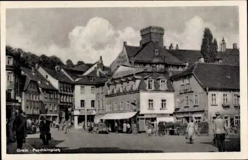 Ak Greiz im Vogtland, Puschkinplatz, Marktplatz mit Ratstübel