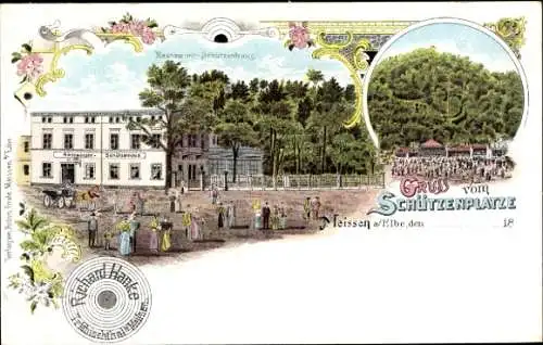 Litho Meißen an der Elbe, Schützenplatz, Restaurant Schützenhaus