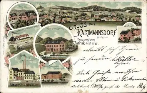 Litho Hartmannsdorf (bei Werdau) Zwickau in Sachsen, Restaurant zum Gambrinus, Fabriken