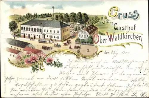 Litho Waldkirchen Grünhainichen im Erzgebirge Sachsen, Gasthof Ober-Waldkirchen