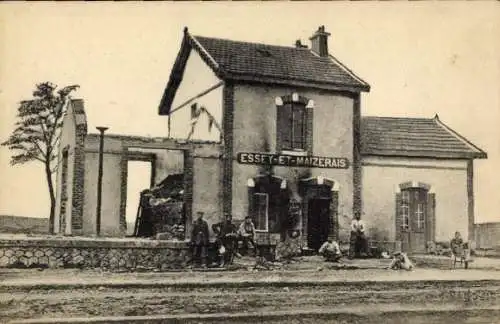 Ak Essey et Maizerais Meurthe et Moselle, Deutsche Soldaten am Bahnhof, Kriegszerstörungen, I WK