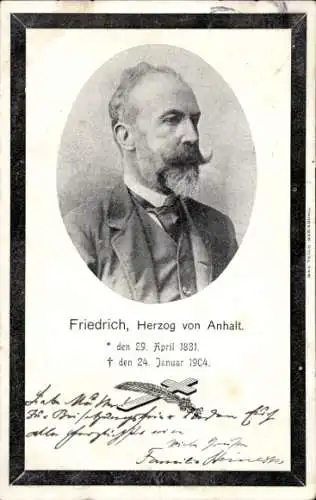 Ak Herzog Friedrich von Anhalt, Portrait, Trauerkarte zum Tod 1904