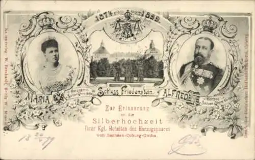 Ak Herzog Alfred von Sachsen Coburg Gotha, Maria Alexandrowna, Schloss Friedenstein, Silberhochzeit