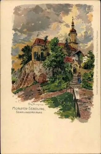 Künstler Litho Bergen, F., Sendling München, Sendlingerkirche