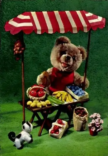 Ak Teddybär, Teddy, Verkaufsstand, Früchte