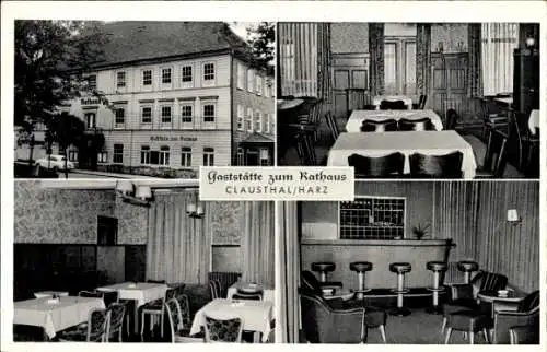 Ak Clausthal Zellerfeld im Oberharz, Gaststätte zum Rathaus, Außenansicht, Gastraum, Bar, Tresen