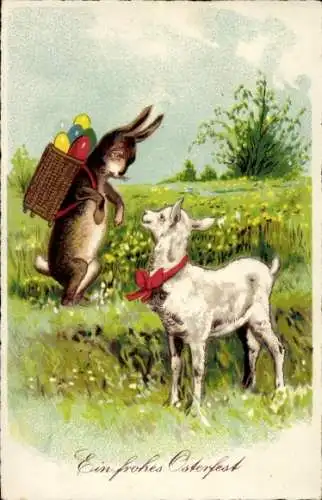 Ak Glückwunsch Ostern, Osterhase, Lamm, Ostereier