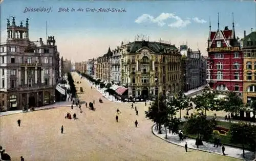 Ak Düsseldorf Rhein, Graf Adolf Straße mit Hansa Hotel und Hotel Bristol