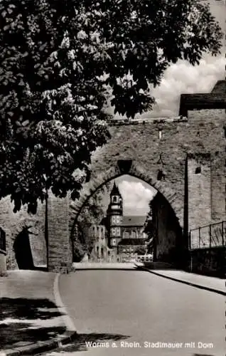 Ak Worms am Rhein, Stadtmauer mit Dom